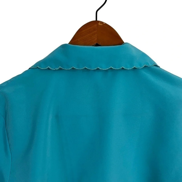 Anthony Richards Blue Button Up 12 Eyelet Cutout Embroidered Flowers Scalloped - Picture 7 of 9